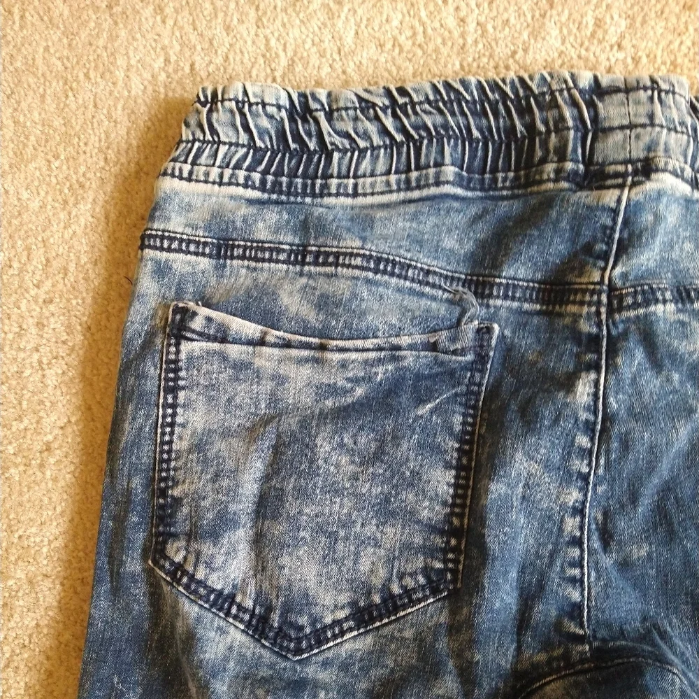 Smoke Rise Jeans Men'38x30 Slim Tapered Fit Distressed Blue Elastic Waist Ham‎
